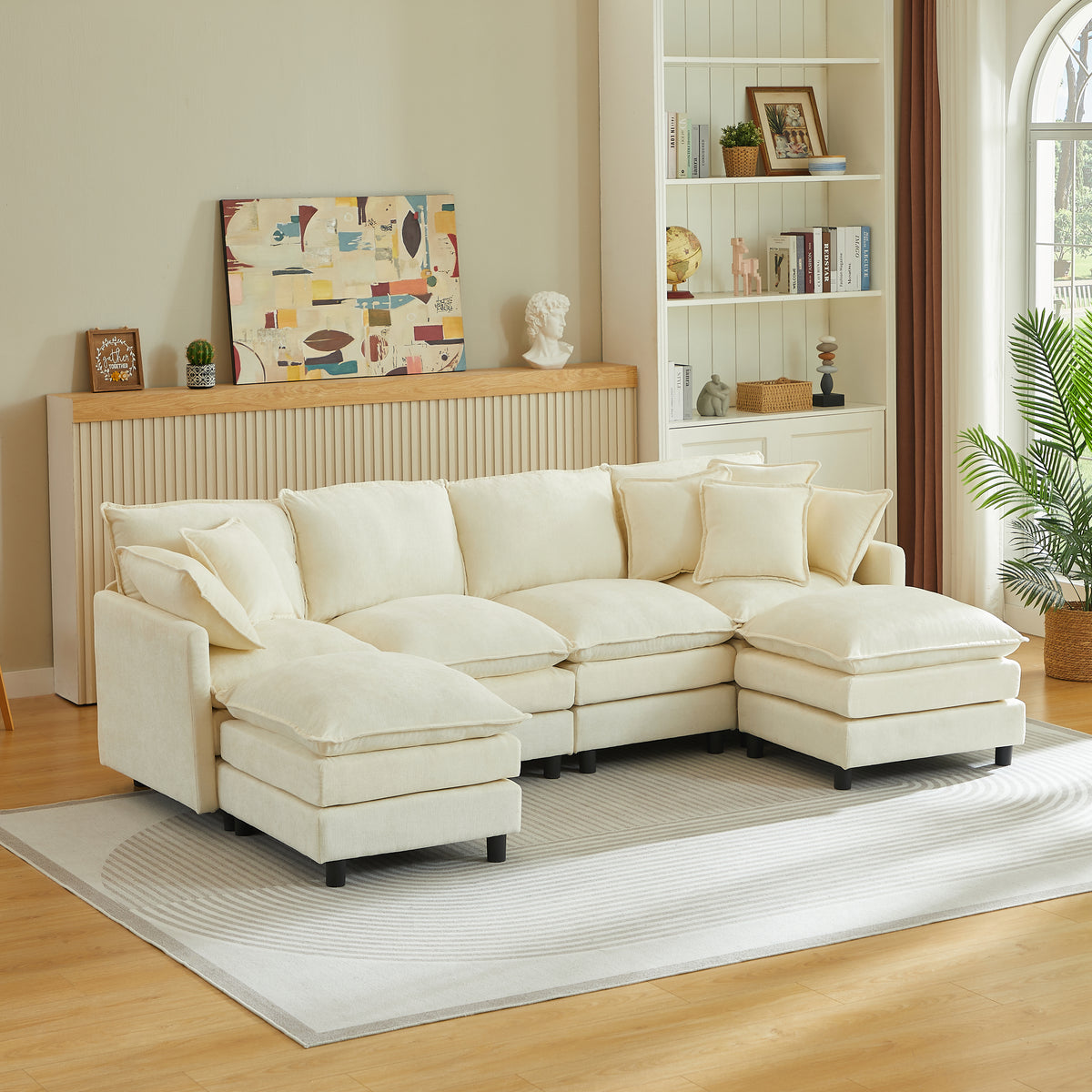 Spacious 106" U-Shaped Cloud Modular Sectional with Movable Ottoman