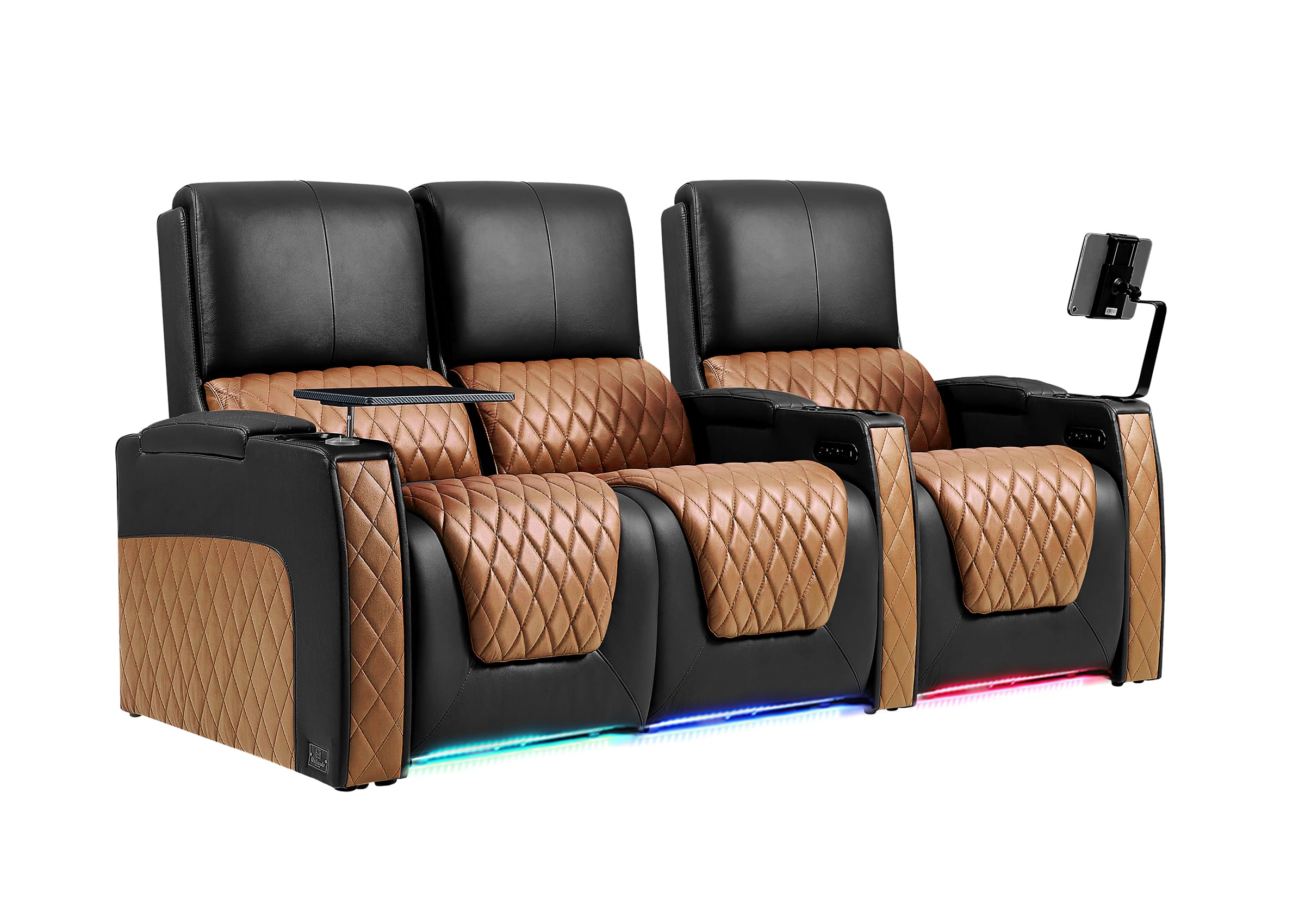 Weilianda AstroUltra Series Black Custom Dual-Color Genuine Leather Recliner with Zero Gravity Couch 3 Seats