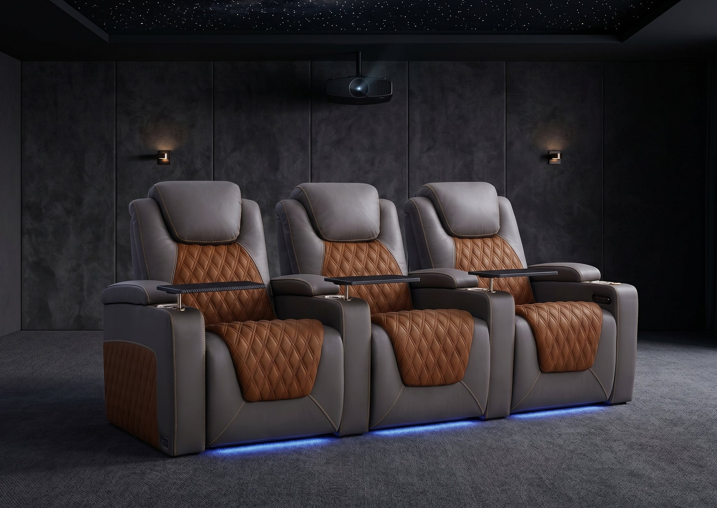 Weilianda Chic Series Grey Custom Dual-Color 3-Seat Genuine Sofa | Power Recliner with Tray Table