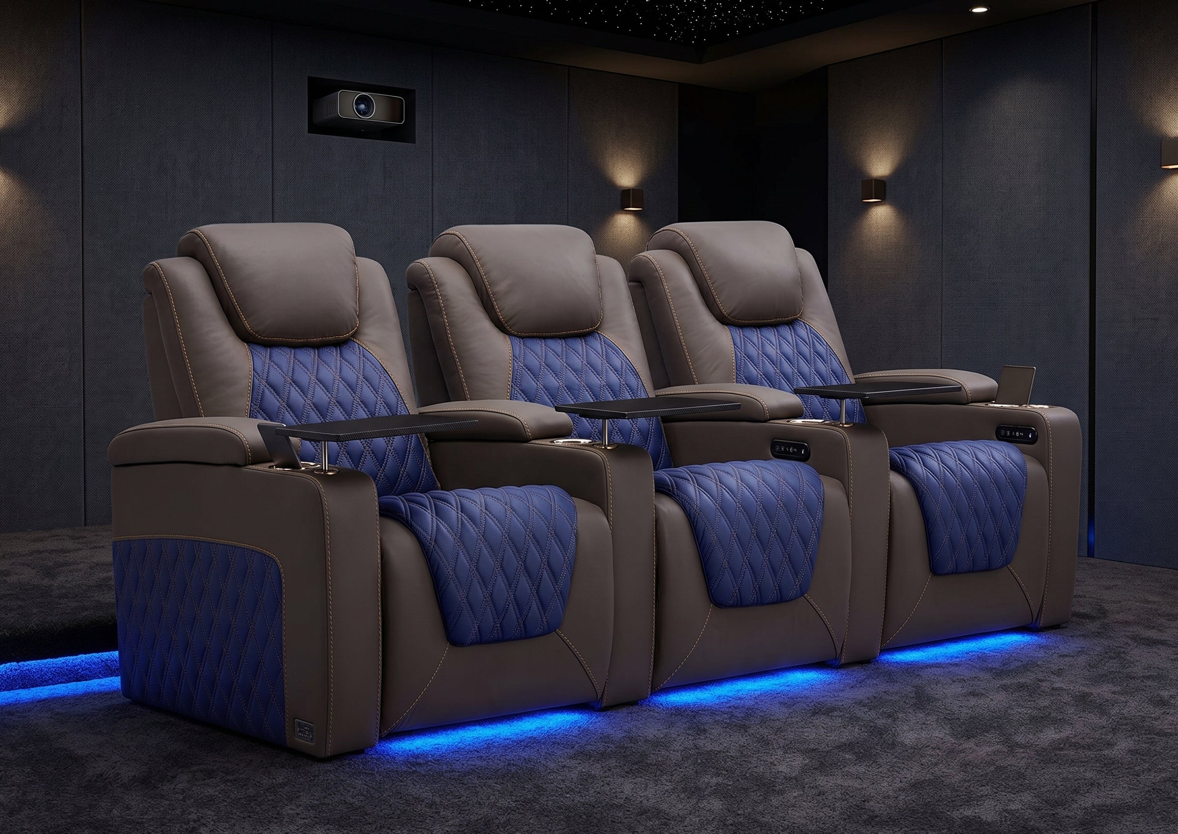 Weilianda Chic Series Grey Custom Dual-Color 3-Seat Genuine Sofa | Power Recliner with Tray Table