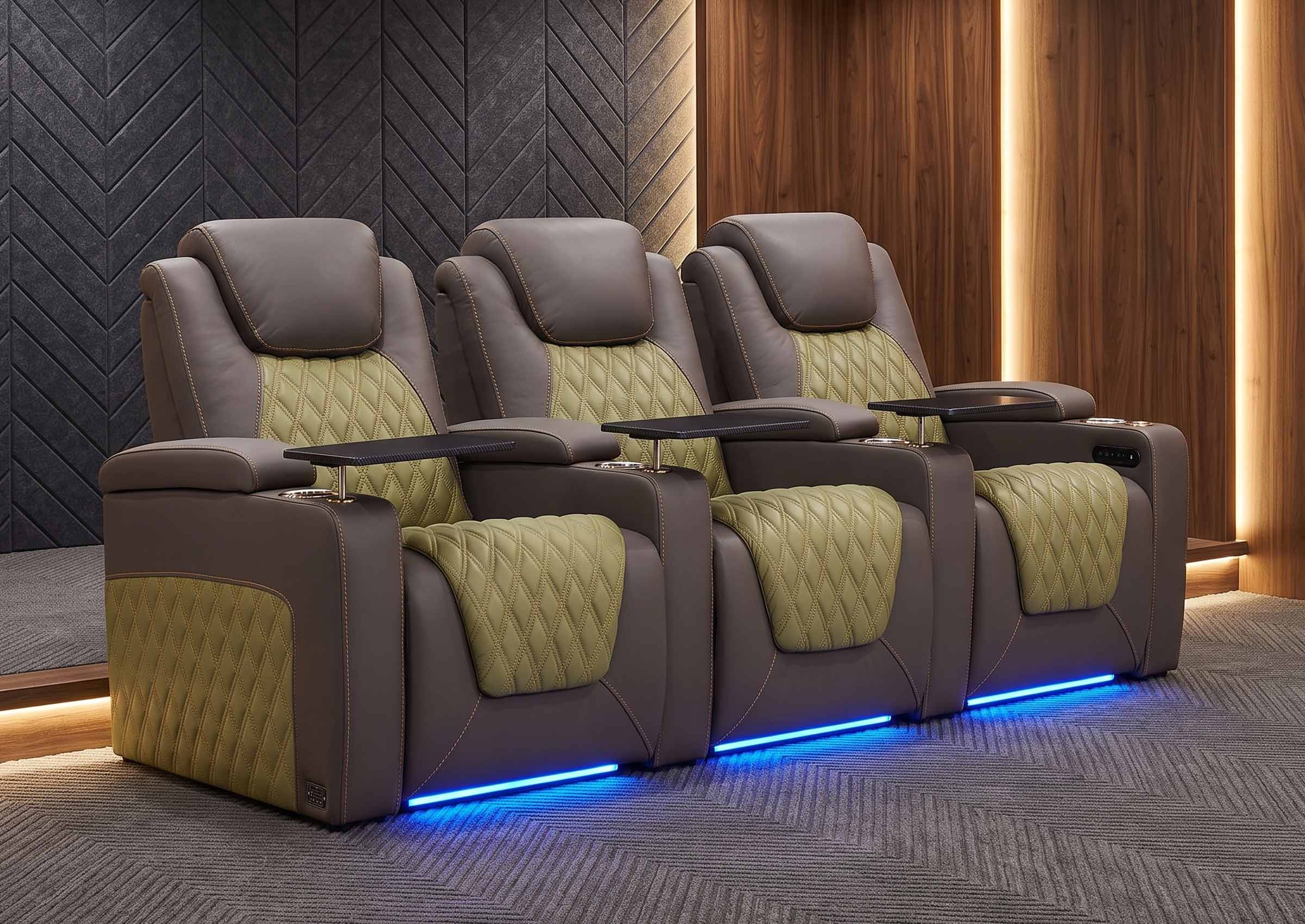 Weilianda Chic Series Grey Custom Dual-Color 3-Seat Genuine Sofa | Power Recliner with Tray Table