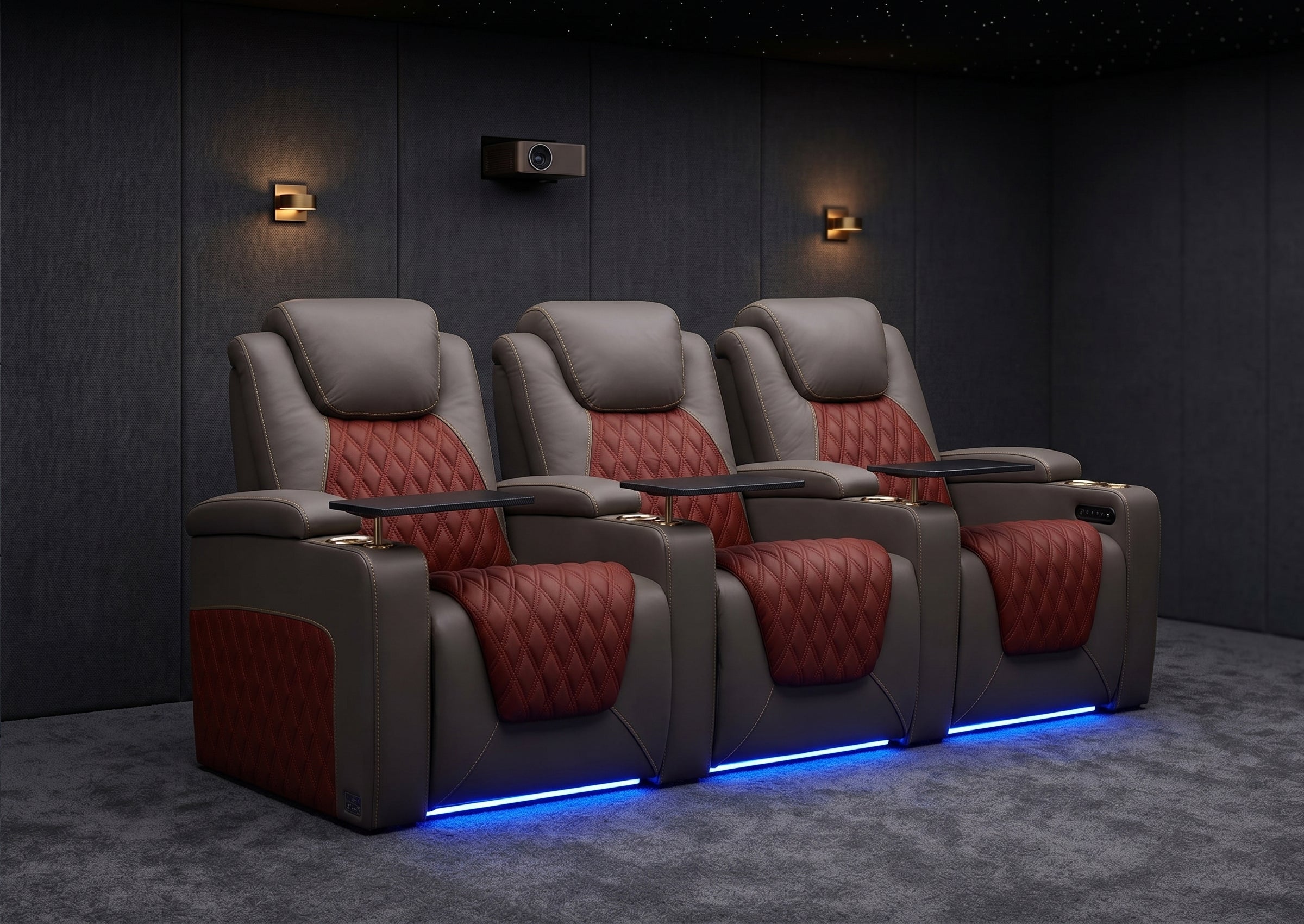Weilianda Chic Series Grey Custom Dual-Color 3-Seat Genuine Sofa | Power Recliner with Tray Table