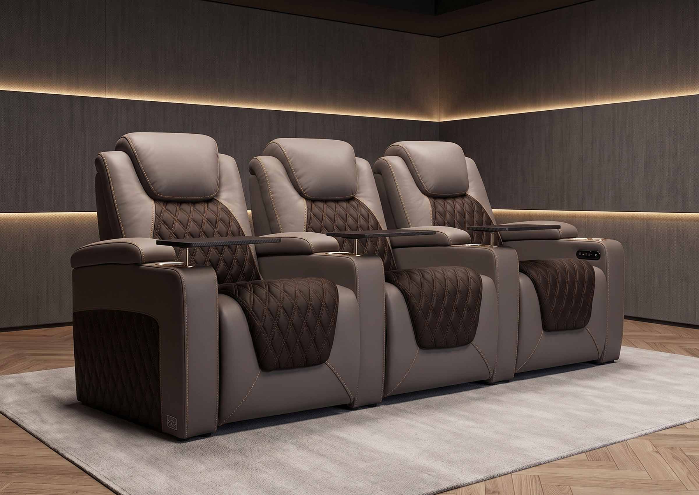 Weilianda Chic Series Grey Custom Dual-Color 3-Seat Genuine Sofa | Power Recliner with Tray Table