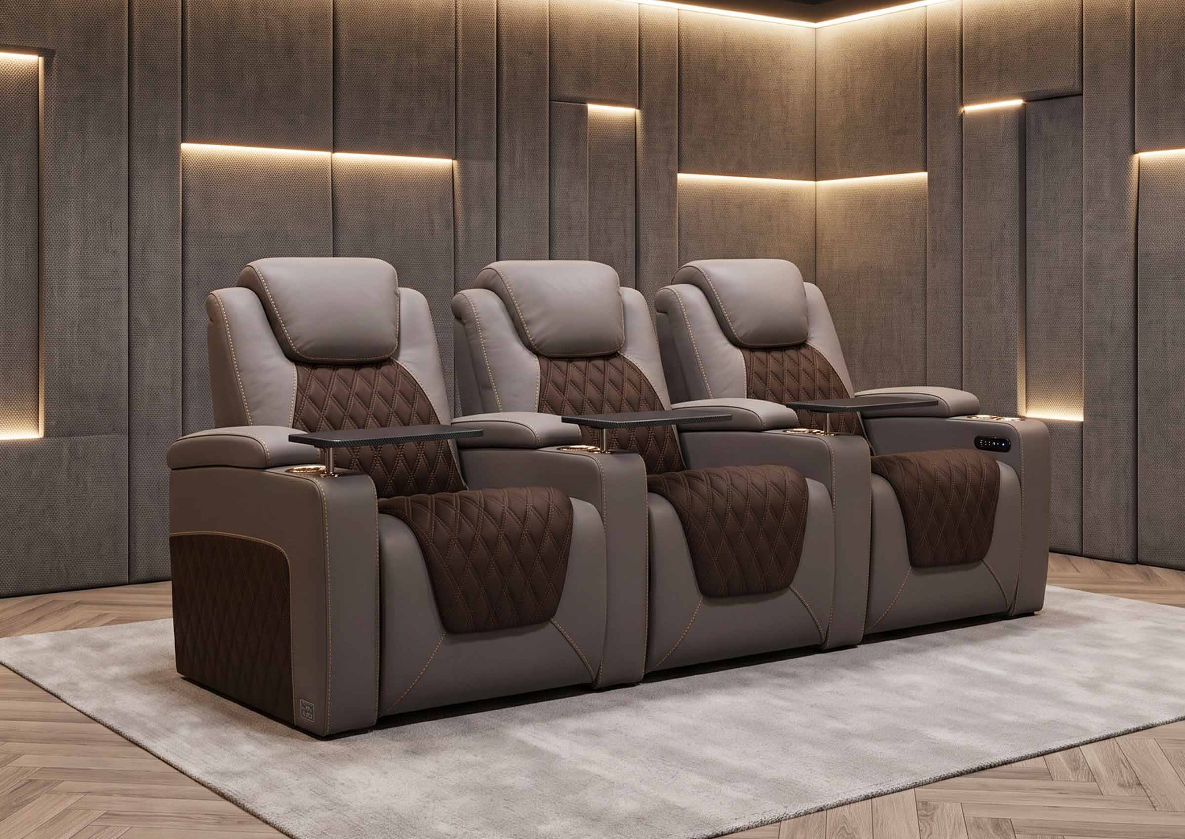 Weilianda Chic Series Grey Custom Dual-Color 3-Seat Genuine Sofa | Power Recliner with Tray Table