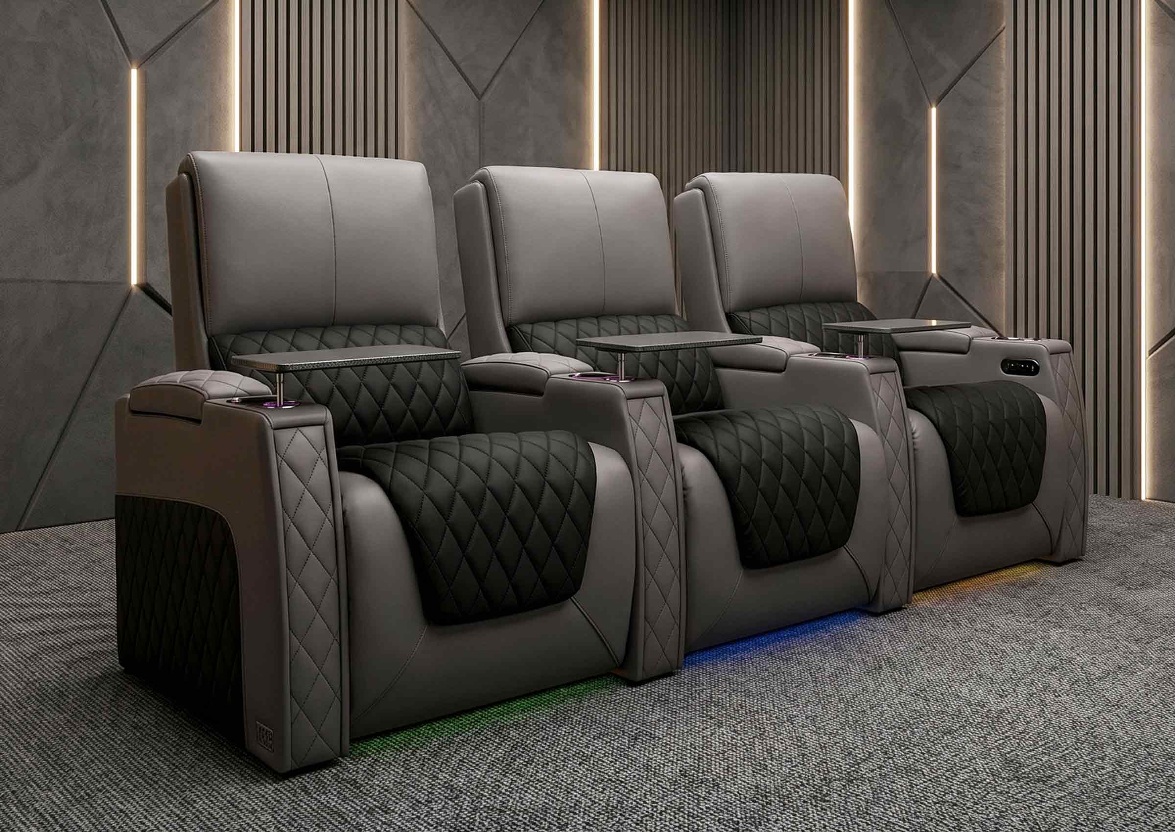 Weilianda AstroUltra Series Grey Custom Two-Tone 3-Seat Power Home Theater Recliner with Ambient Lighting