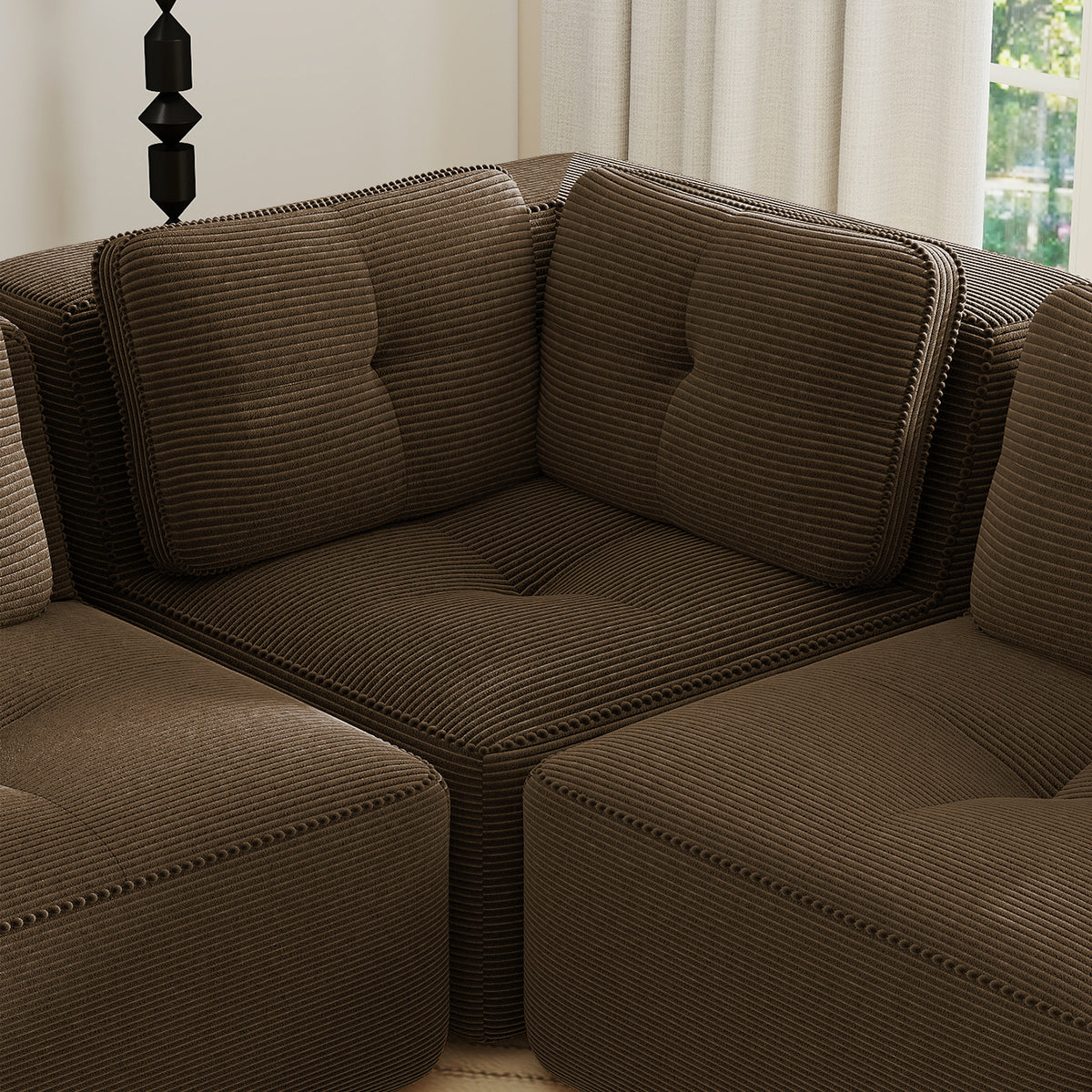 Oversized 6-Seater V-Shaped Corduroy Sectional with Dual Movable Ottomans