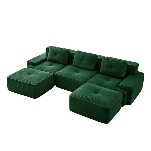 Oversized 6-Seater V-Shaped Corduroy Sectional with Dual Movable Ottomans