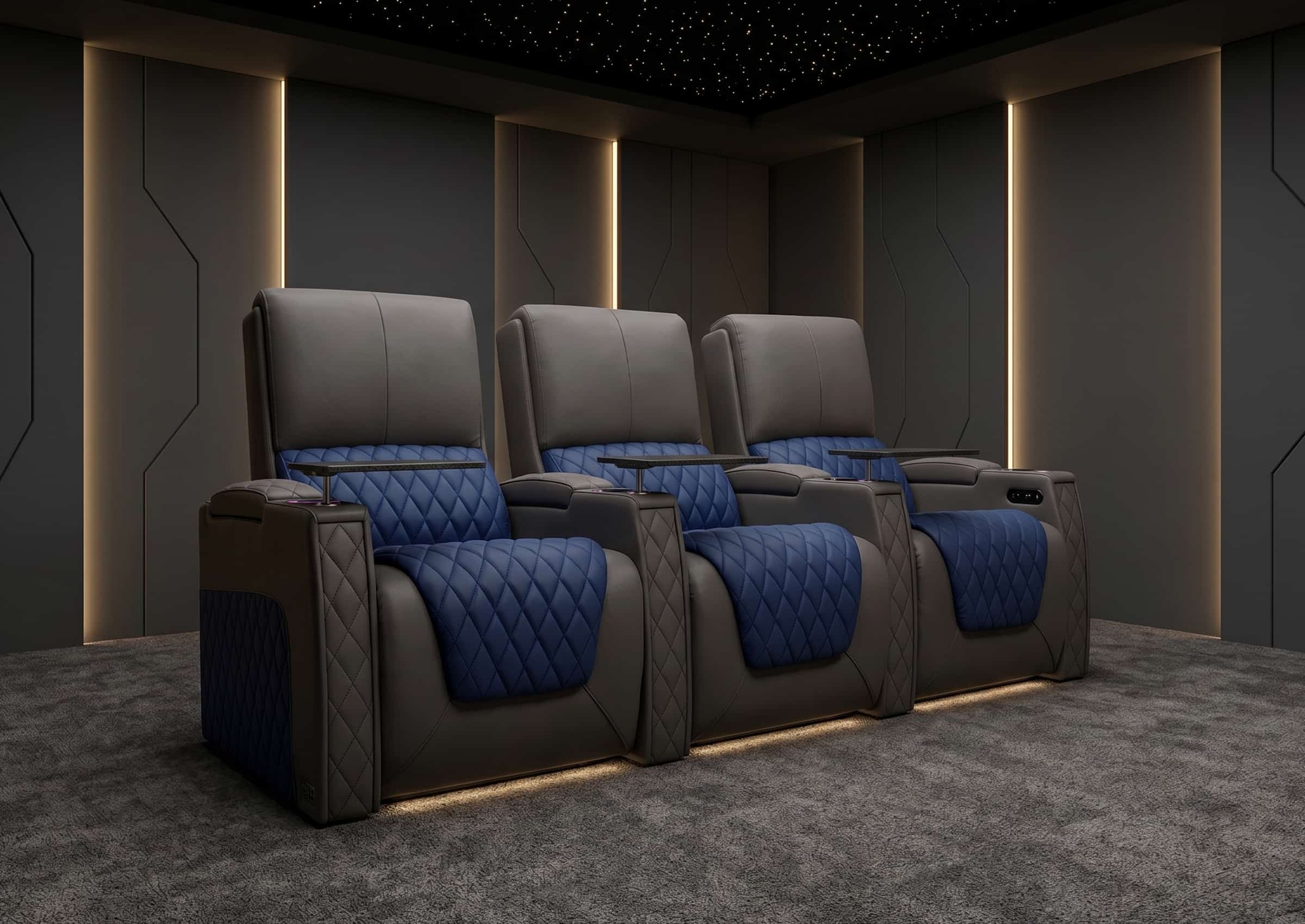 Weilianda AstroUltra Series Grey Custom Two-Tone 3-Seat Power Home Theater Recliner with Ambient Lighting