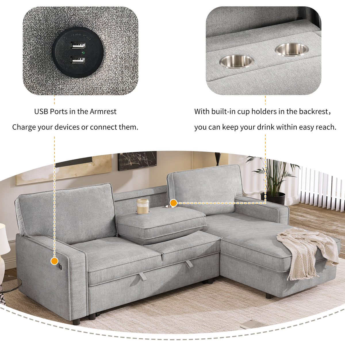 Oversized 162" L-Shaped Cloud Modular Sectional with 6 Plush Pillows