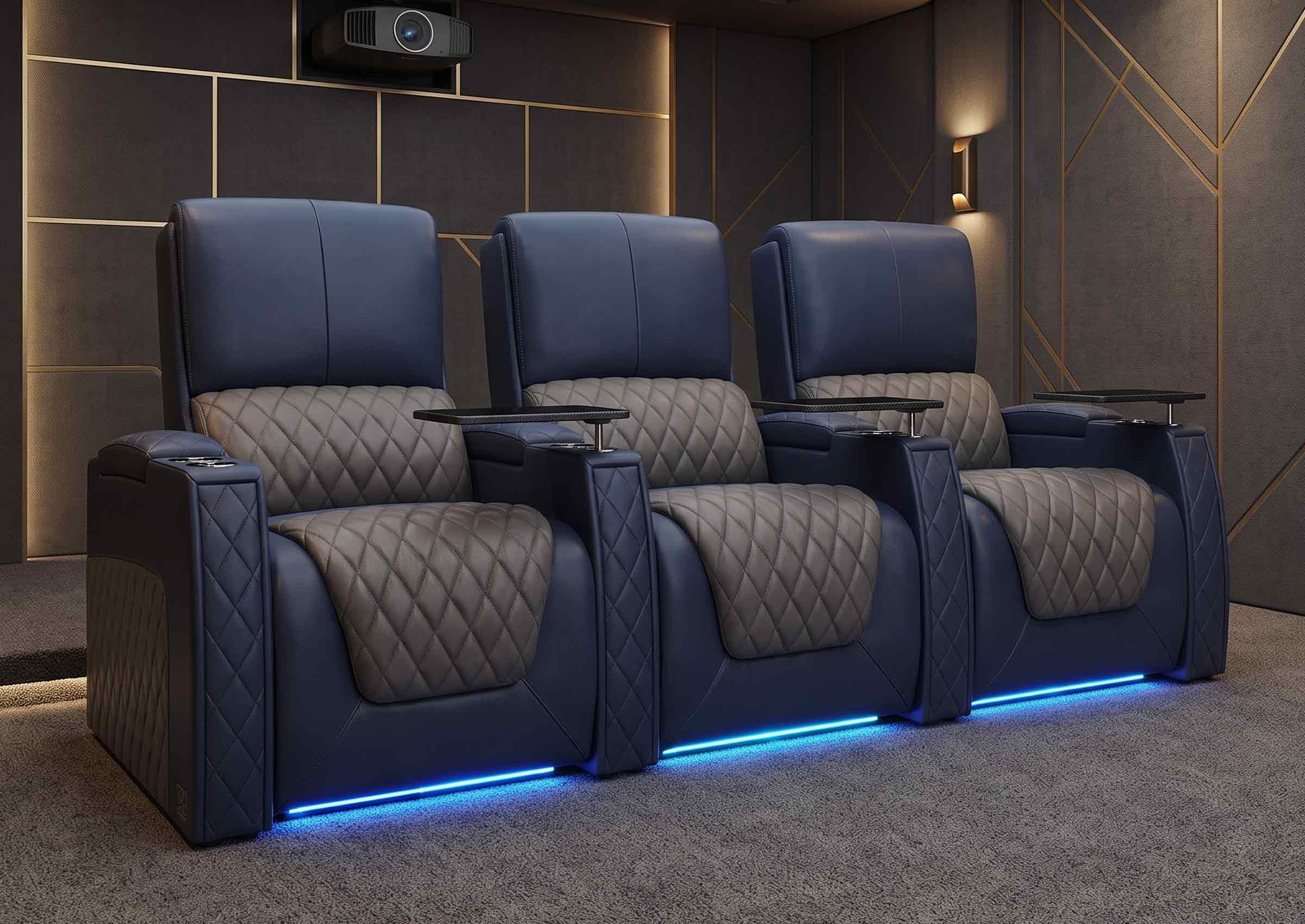 Weilianda AstroUltra Series Blue Custom Dual-Color 3-Seat Home Theater Recliner with Power Headrest & Footrest