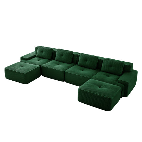 Oversized 6-Seater V-Shaped Corduroy Sectional with Dual Movable Ottomans
