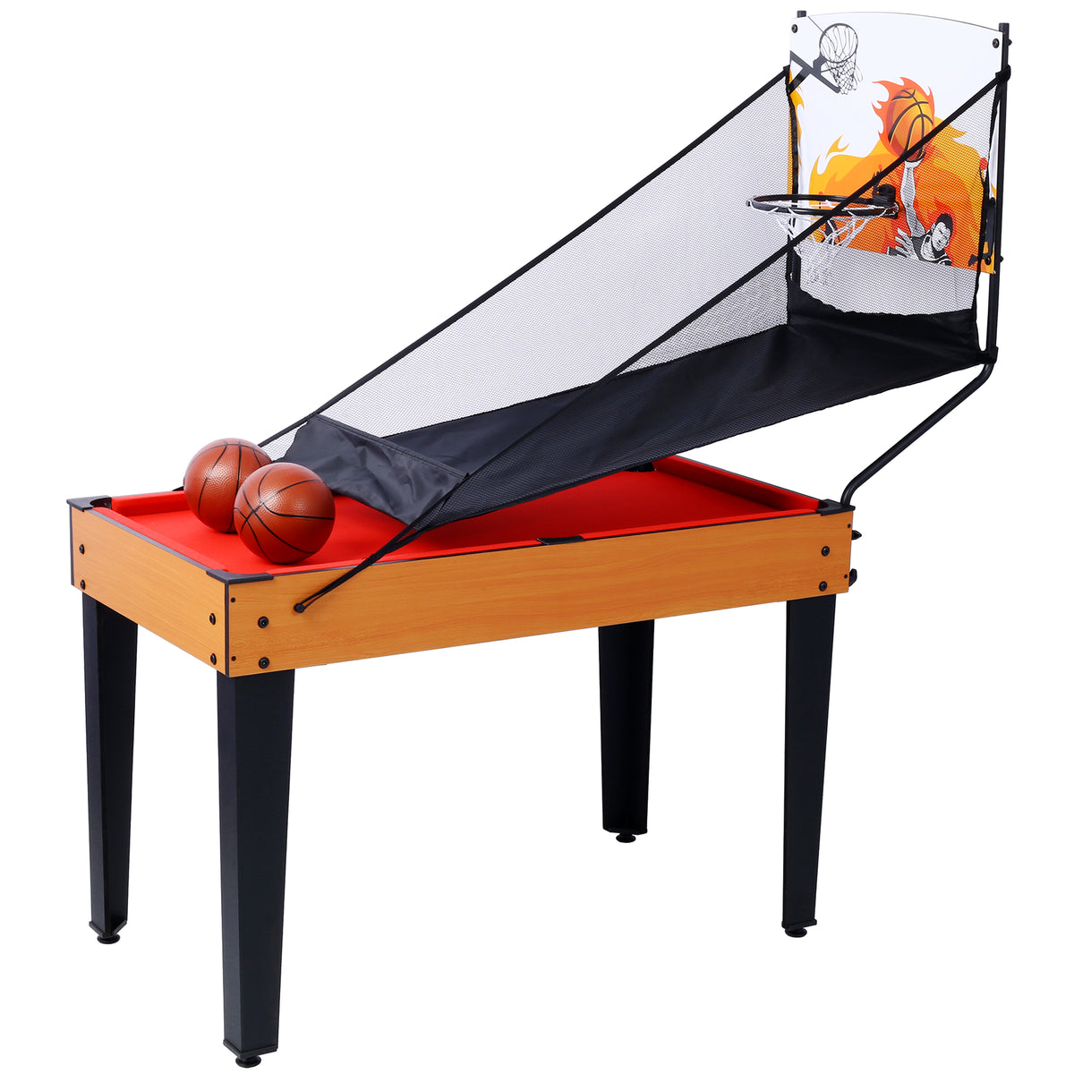 Versatile 5-in-1 Multi-Game Table with Billiards, Foosball & More, Brown/Red