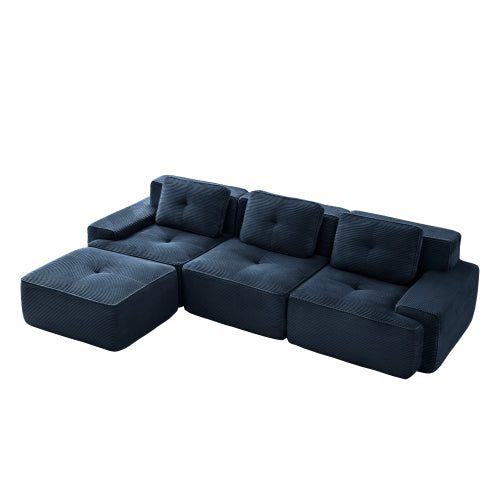 Oversized 6-Seater V-Shaped Corduroy Sectional with Dual Movable Ottomans