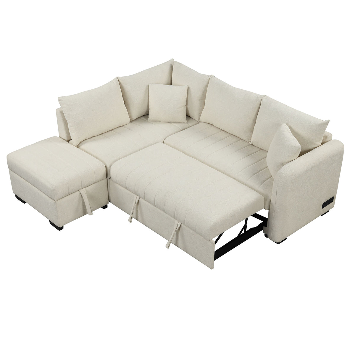 Versatile U-Style Sleeper Sectional with Storage, USB Port & Dual Cup Holders