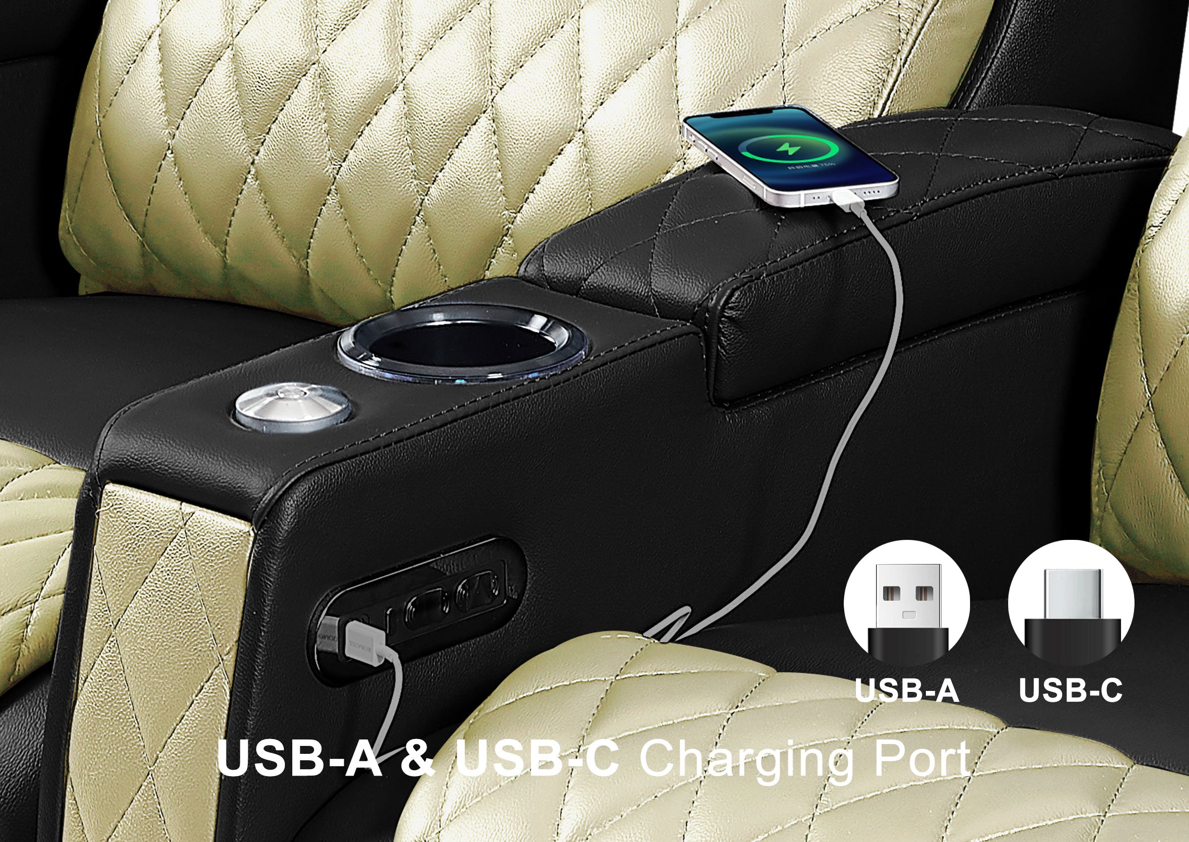 Weilianda AstroUltra Series Black Custom Dual-Color 2-Seat Home Cinema Sofa with Adjustable Headrest & Footrest