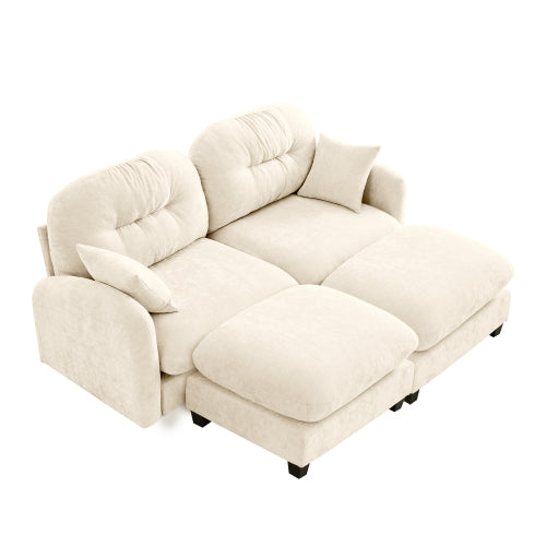 Plush L-Shaped Modular Sectional Sofa with Ottoman & Tufted Backrest, Beige