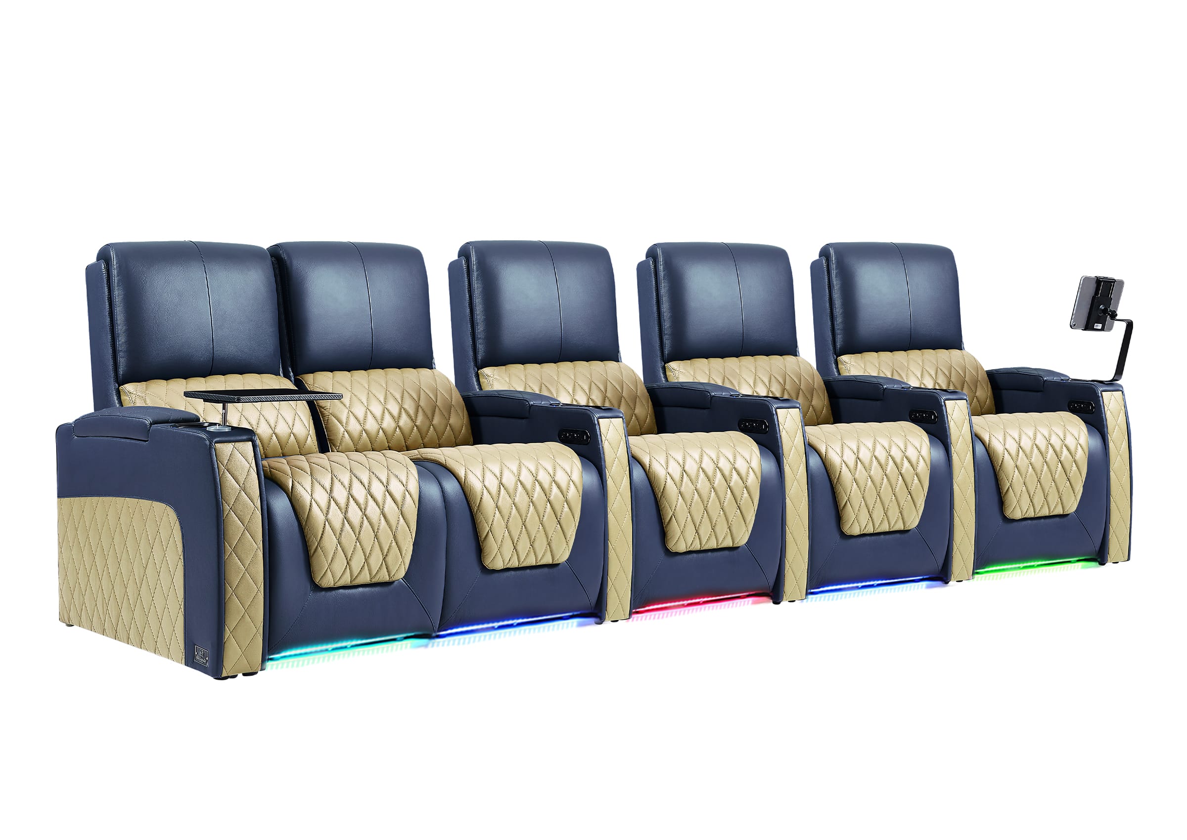 Weilianda AstroUltra Series Blue Custom Dual-Tone 5 Seater Couch Recliner with Adjustable Headrest & Lighting