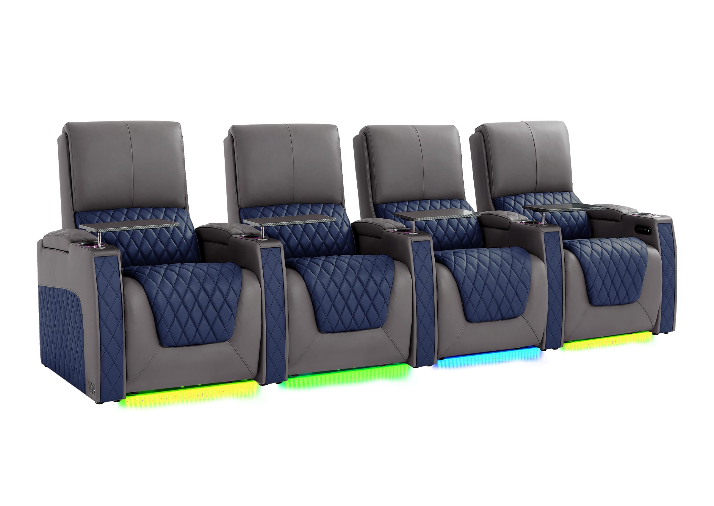 Weilianda AstroUltra Series Grey Custom Two-Tone 4 Seat Media Room Couch with Adjustable Headrest & Lighting