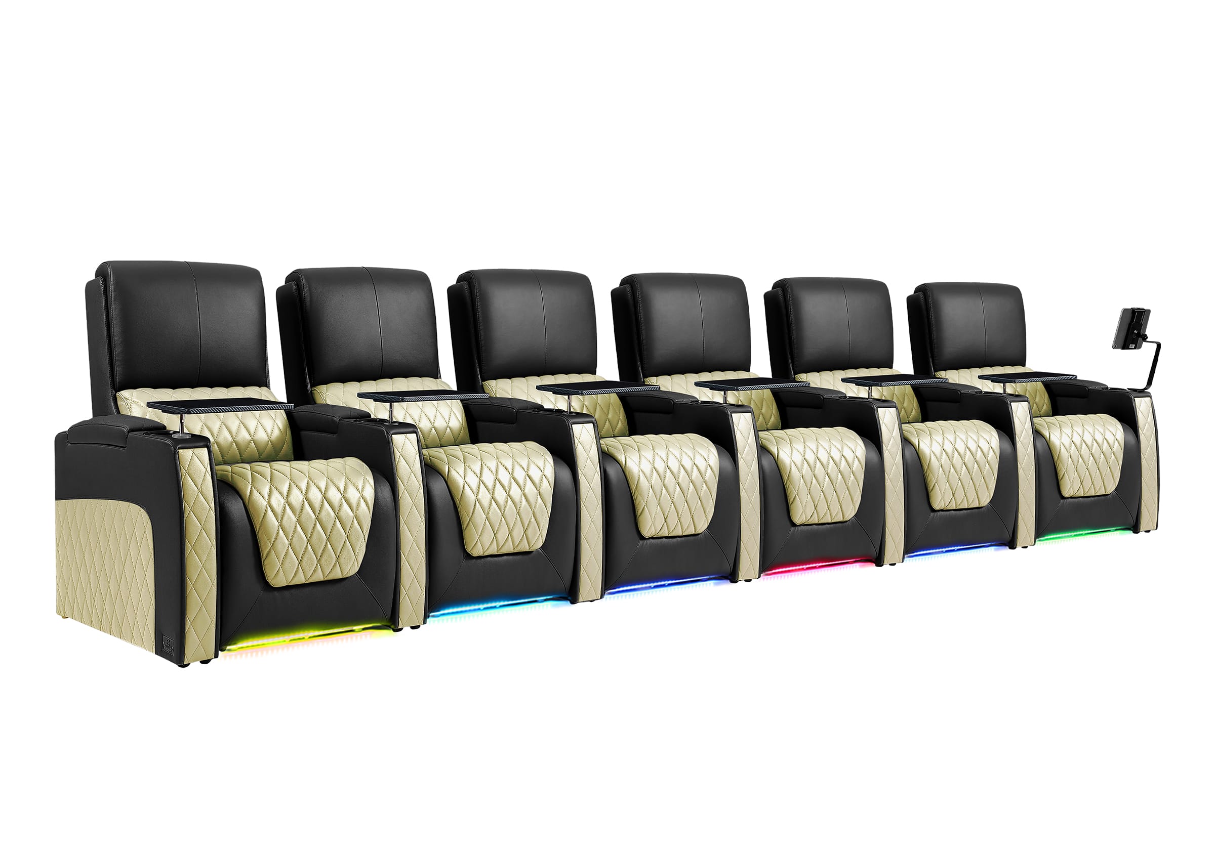 Weilianda AstroUltra Series Black Custom Dual-Color 6-Seat Electronic Recliner with Ambient Lighting for Home Theater