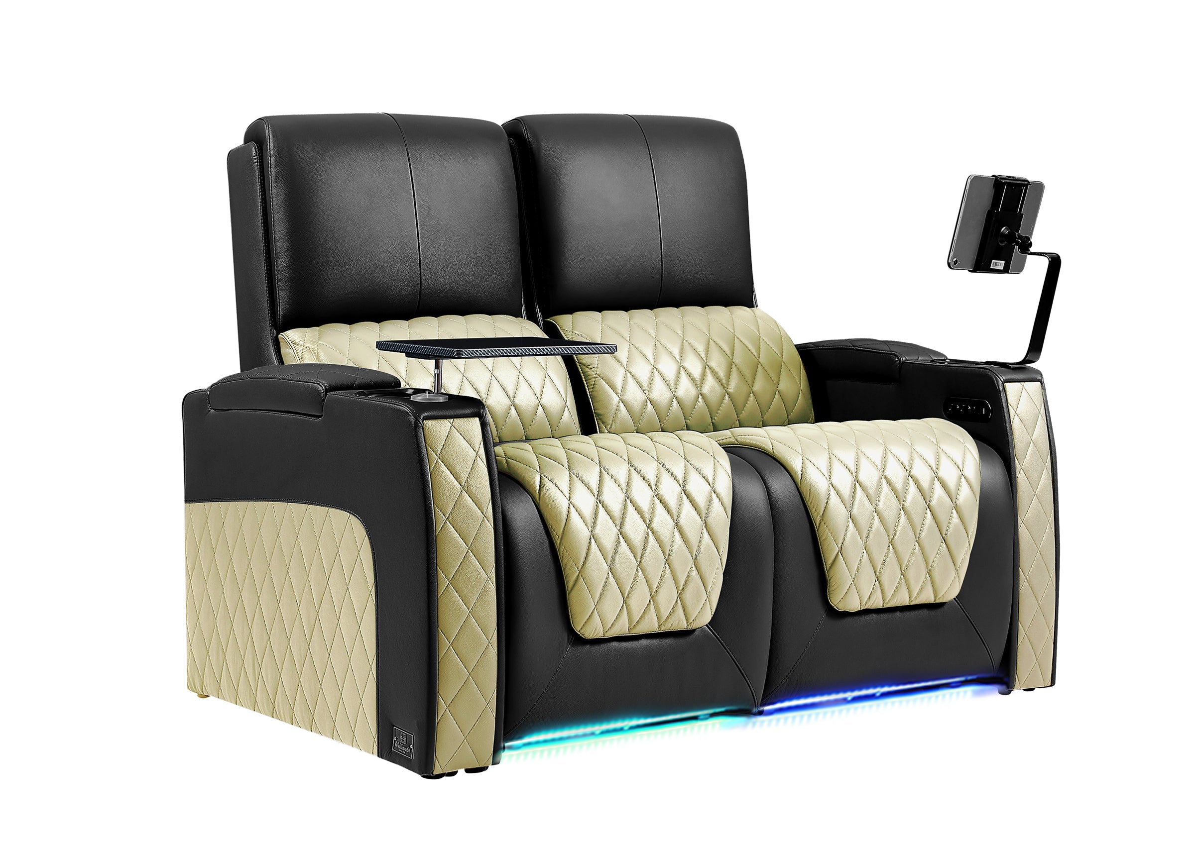 Weilianda AstroUltra Series Black Custom Dual-Color 2-Seat Home Cinema Sofa with Adjustable Headrest & Footrest