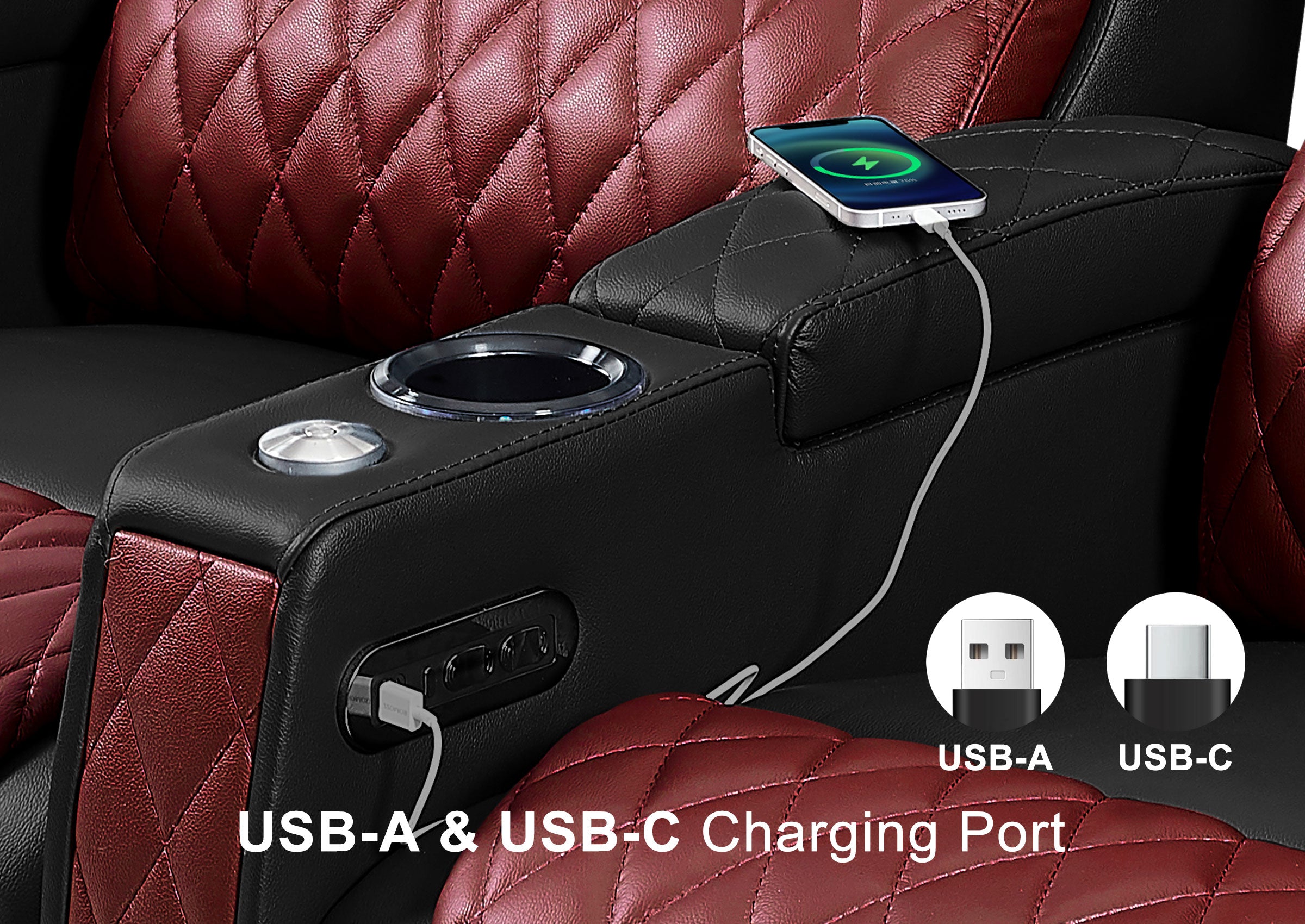 Weilianda AstroUltra Series Black Custom Dual-Color 2-Seat Home Cinema Sofa with Adjustable Headrest & Footrest