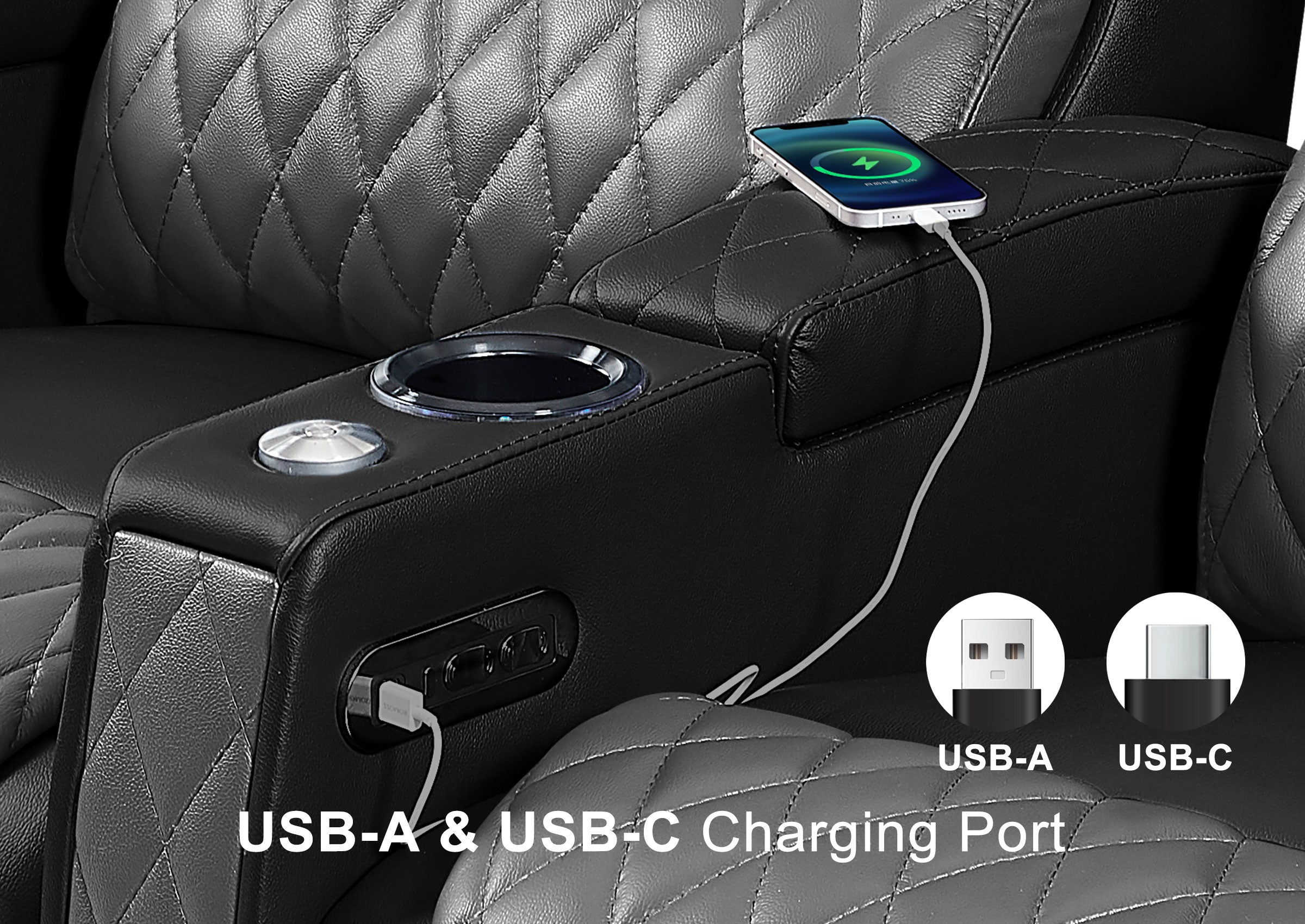 Weilianda AstroUltra Series Black Custom Dual-Color 2-Seat Home Cinema Sofa with Adjustable Headrest & Footrest