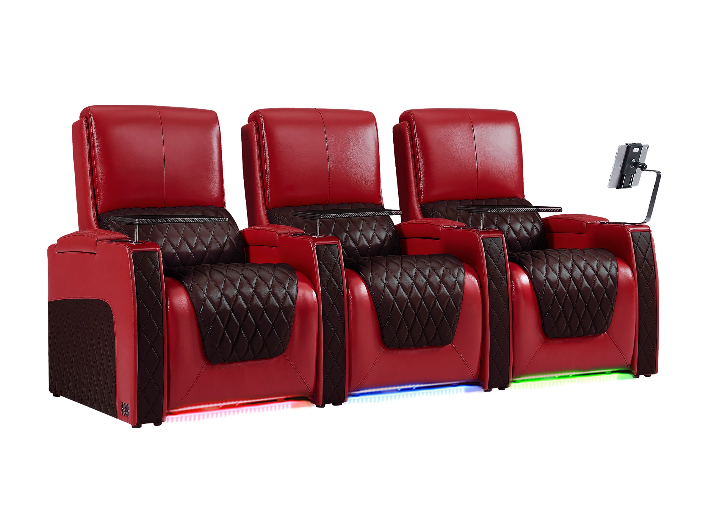 Weilianda AstroUltra Series Red Custom Two-Tone 3-Seat Movie Theater Seats with Adjustable Headrest