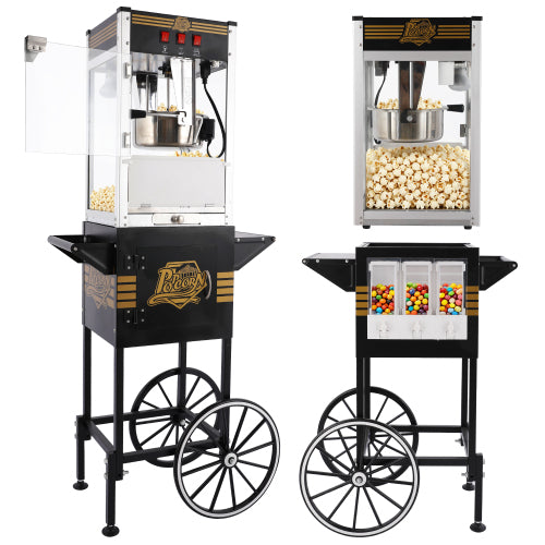 Classic 12 Oz Retro Popcorn Machine Cart with 3-Switch Control & 3 Candy Boxes, White