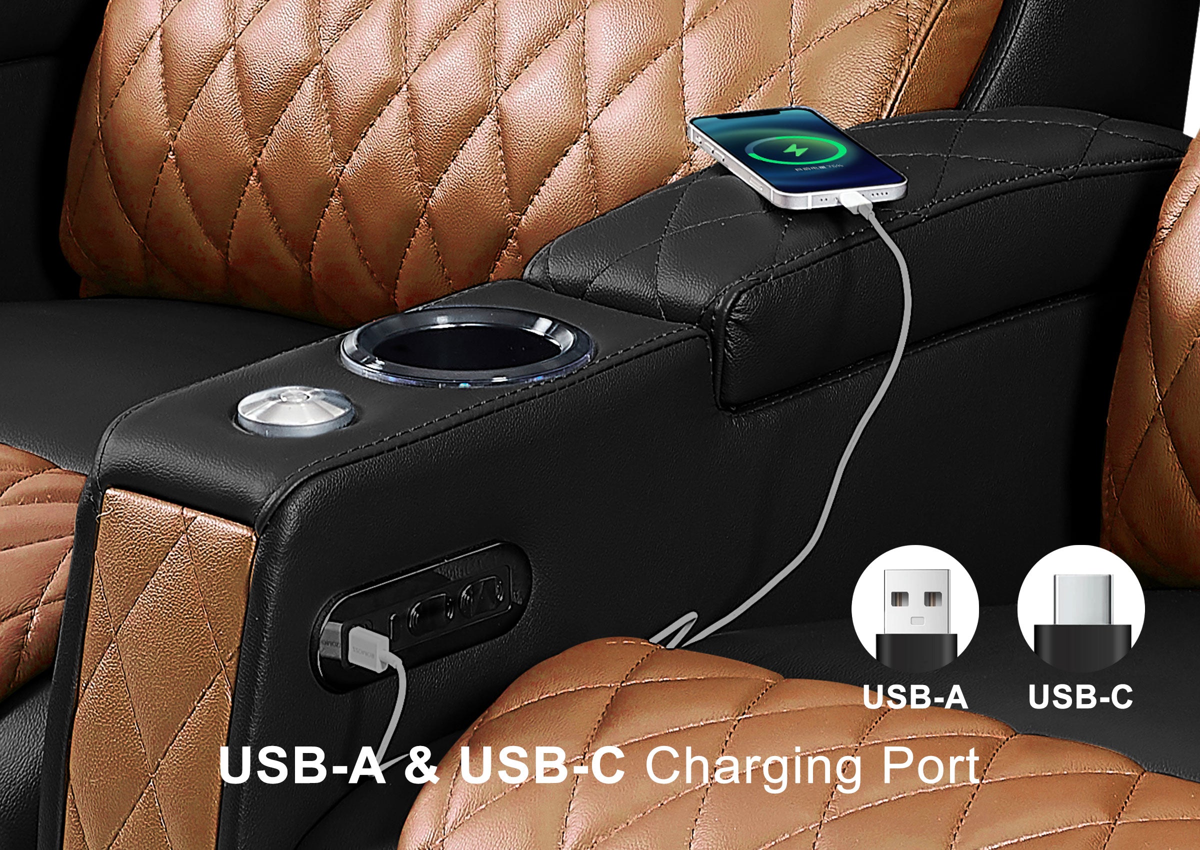 Weilianda AstroUltra Series Black Custom Dual-Color 2-Seat Home Cinema Sofa with Adjustable Headrest & Footrest