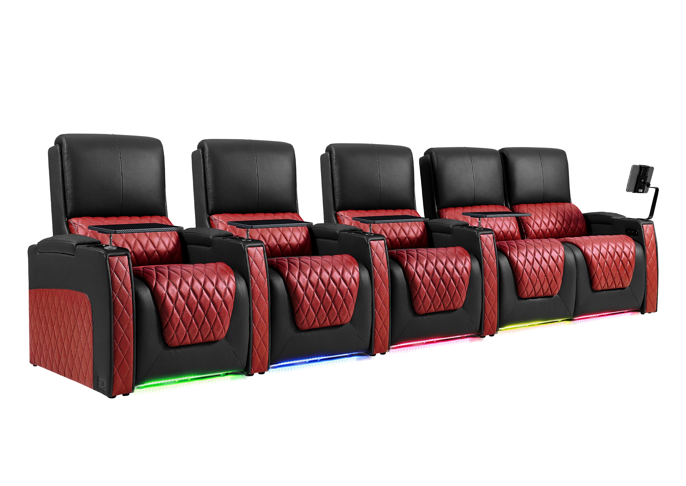 Weilianda AstroUltra Series Black Custom Two-Tone 5-Seat Power Home Theater Sofa with Zero Gravity & Adjustable Headrest