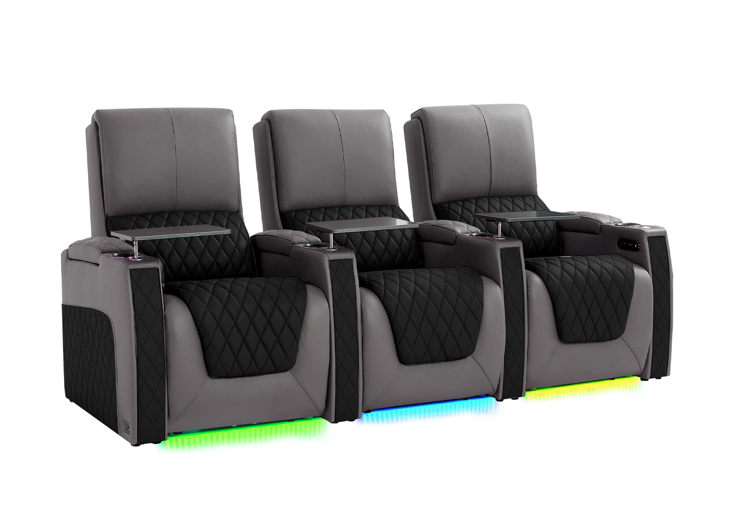 Weilianda AstroUltra Series Grey Custom Two-Tone 3-Seat Power Home Theater Recliner with Ambient Lighting