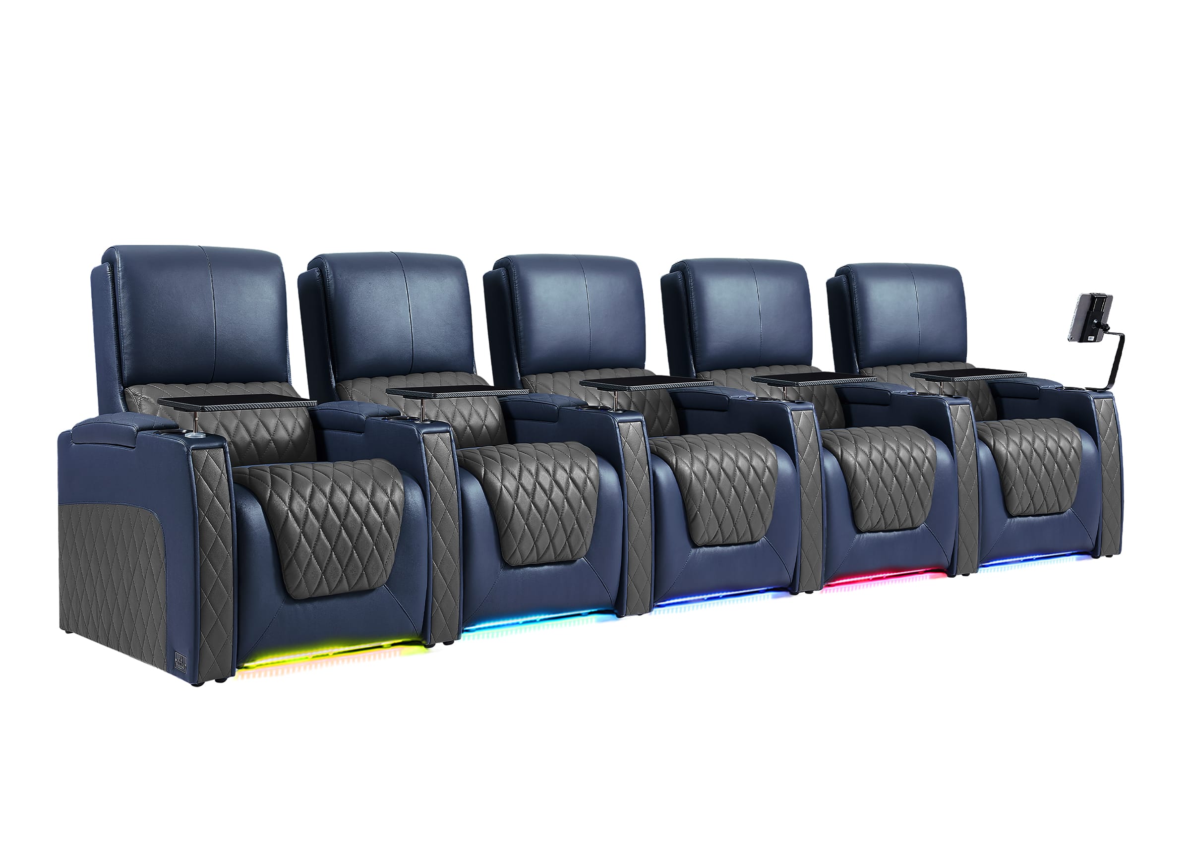 Weilianda AstroUltra Series Blue Custom Dual-Tone 5 Seater Couch Recliner with Adjustable Headrest & Lighting
