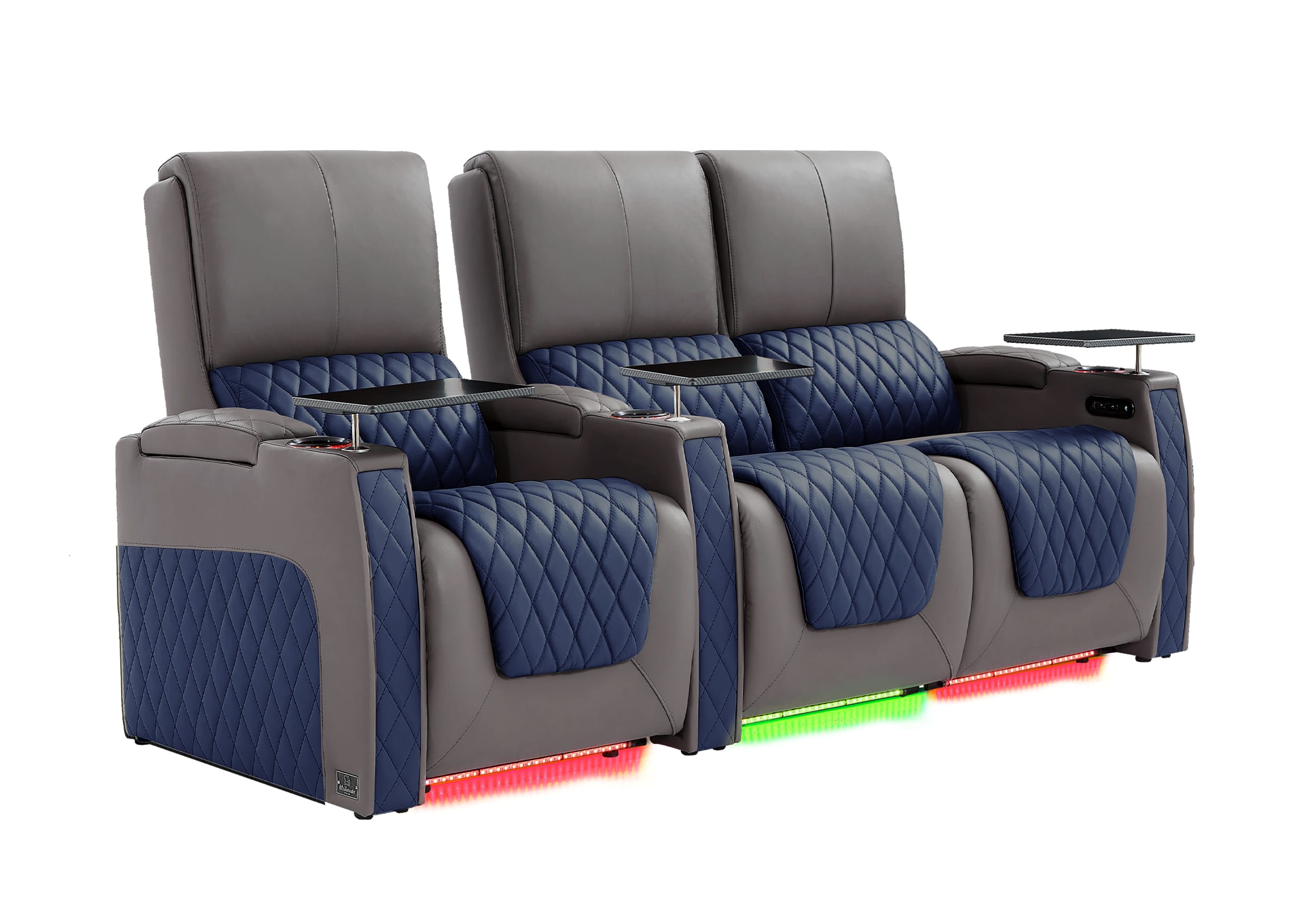 Weilianda AstroUltra Series Grey Custom Two-Tone 3-Seat Power Home Theater Recliner with Ambient Lighting