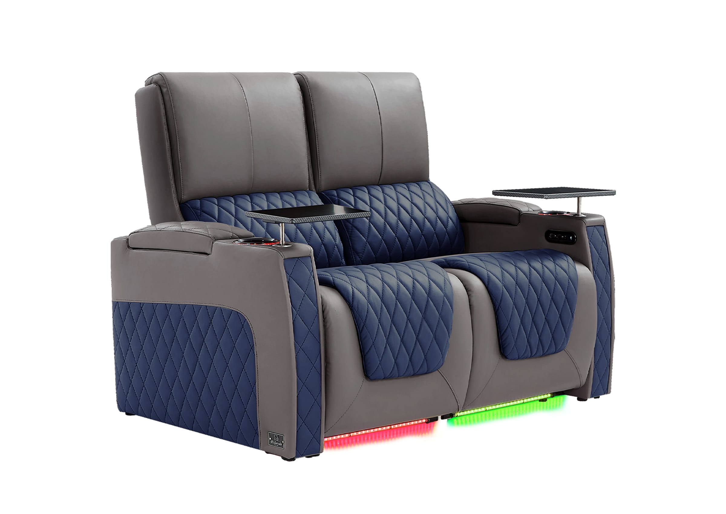 Weilianda AstroUltra Series Grey Custom Dual-Tone Genuine Leather Loveseat Sofa with Zero Gravity Seating