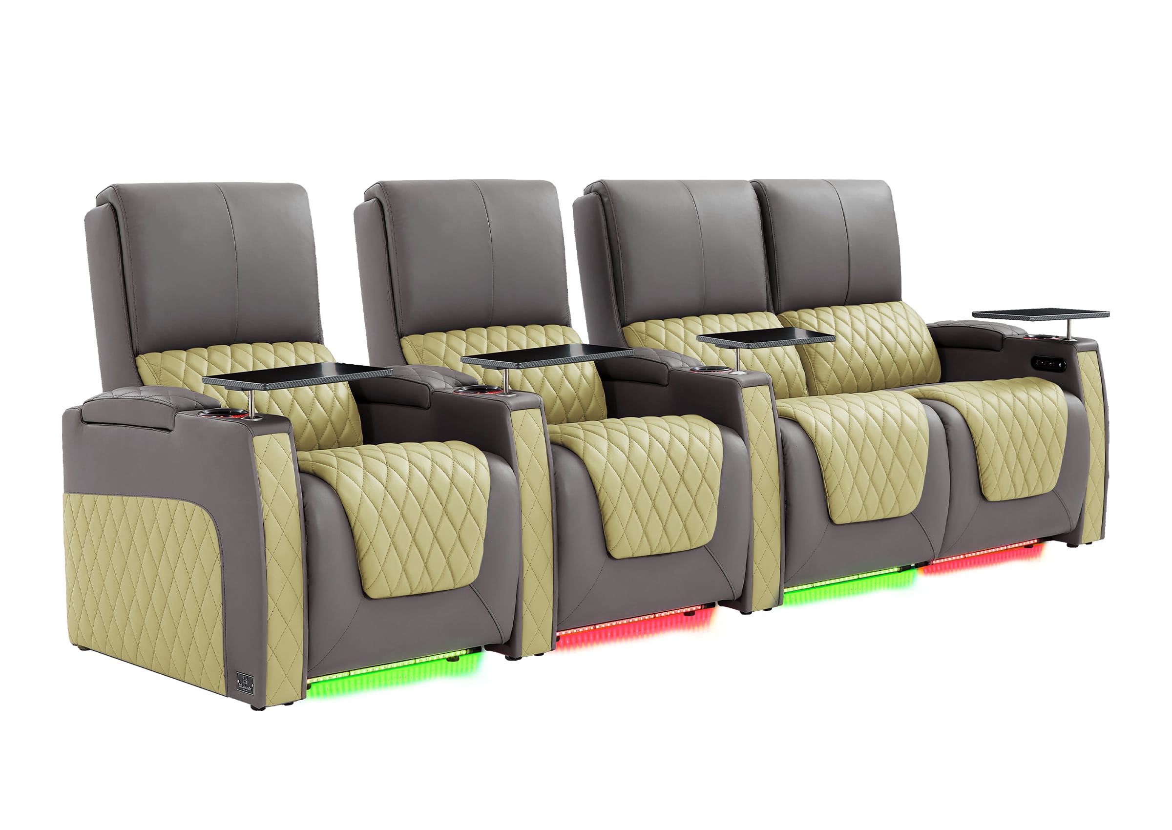Weilianda AstroUltra Series Grey Custom Two-Tone 4 Seat Media Room Couch with Adjustable Headrest & Lighting