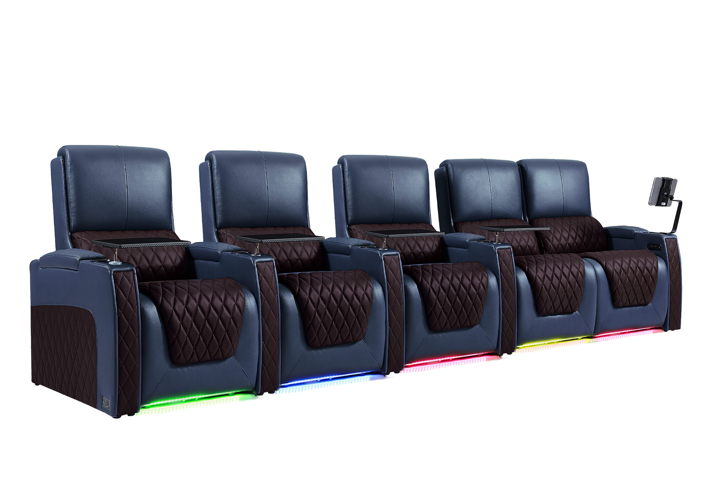 Weilianda AstroUltra Series Blue Custom Dual-Tone 5 Seater Couch Recliner with Adjustable Headrest & Lighting