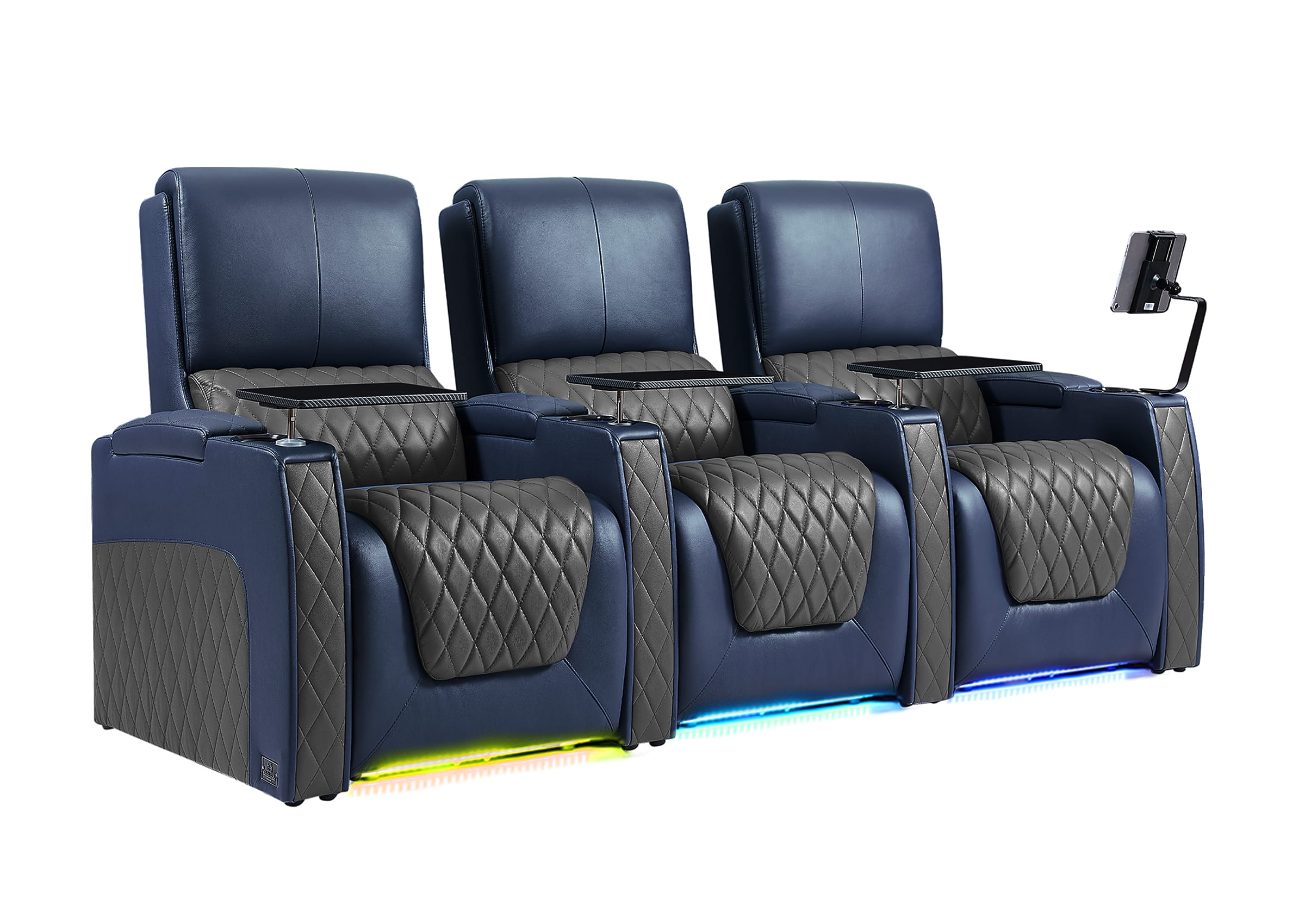 Weilianda AstroUltra Series Blue Custom Dual-Color 3-Seat Home Theater Recliner with Power Headrest & Footrest
