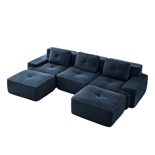 Oversized 6-Seater V-Shaped Corduroy Sectional with Dual Movable Ottomans