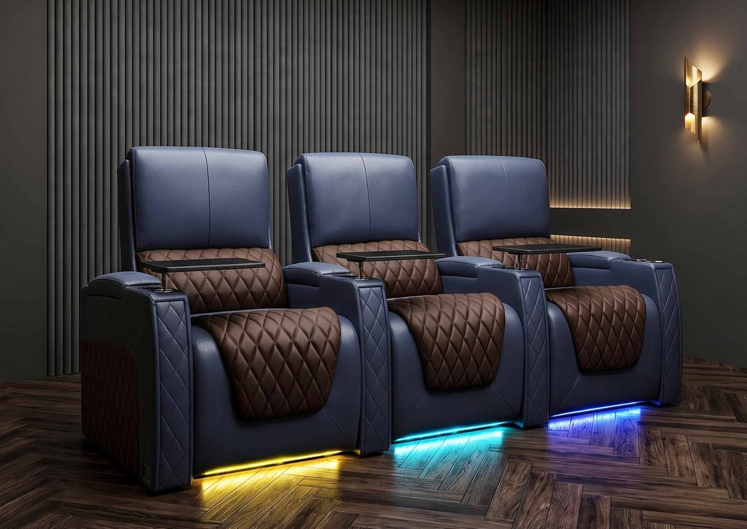 Weilianda AstroUltra Series Blue Custom Dual-Color 3-Seat Home Theater Recliner with Power Headrest & Footrest