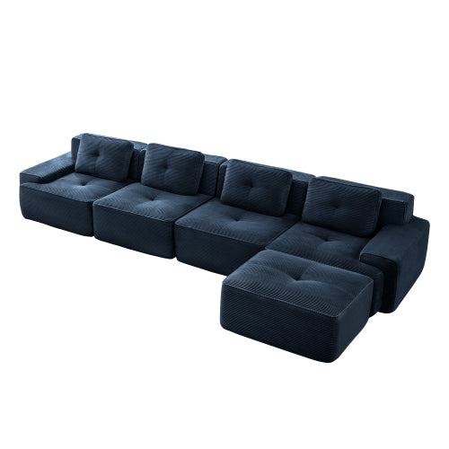 Oversized 6-Seater V-Shaped Corduroy Sectional with Dual Movable Ottomans