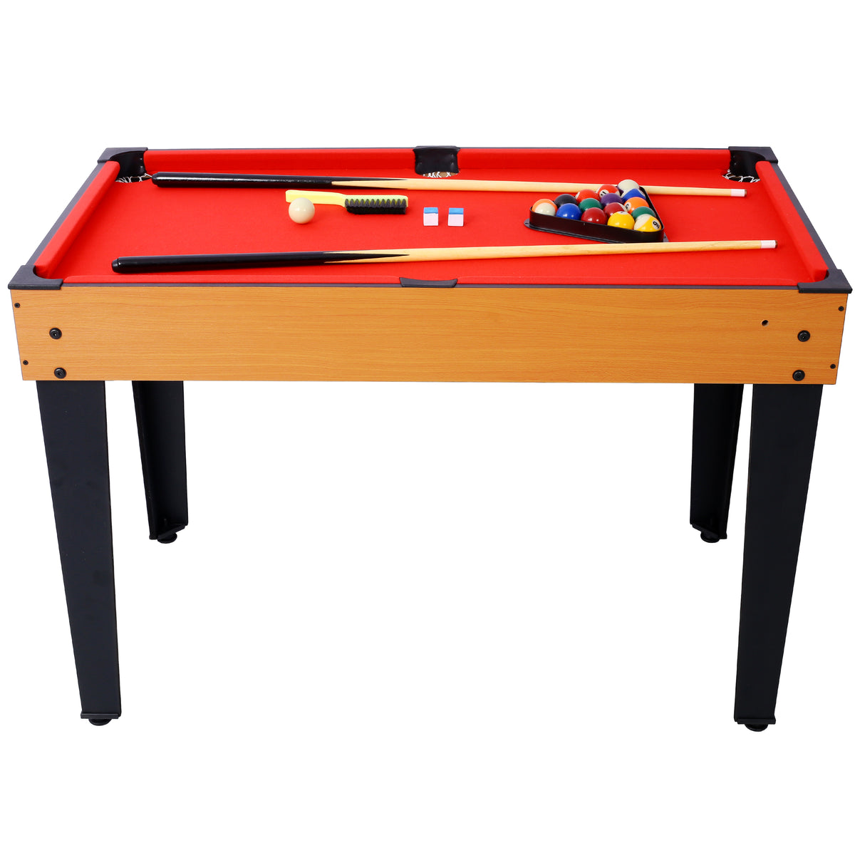 Versatile 5-in-1 Multi-Game Table with Billiards, Foosball & More, Brown/Red