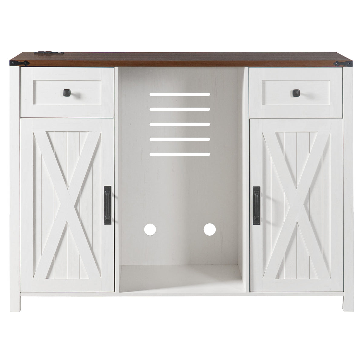 53.2" Farmhouse Fridge Cabinet Cabinet with Power Outlet, White