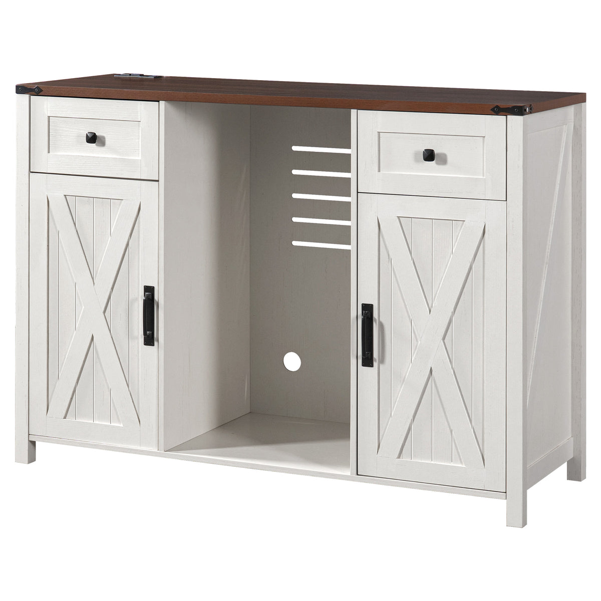 53.2" Farmhouse Fridge Cabinet Cabinet with Power Outlet, White