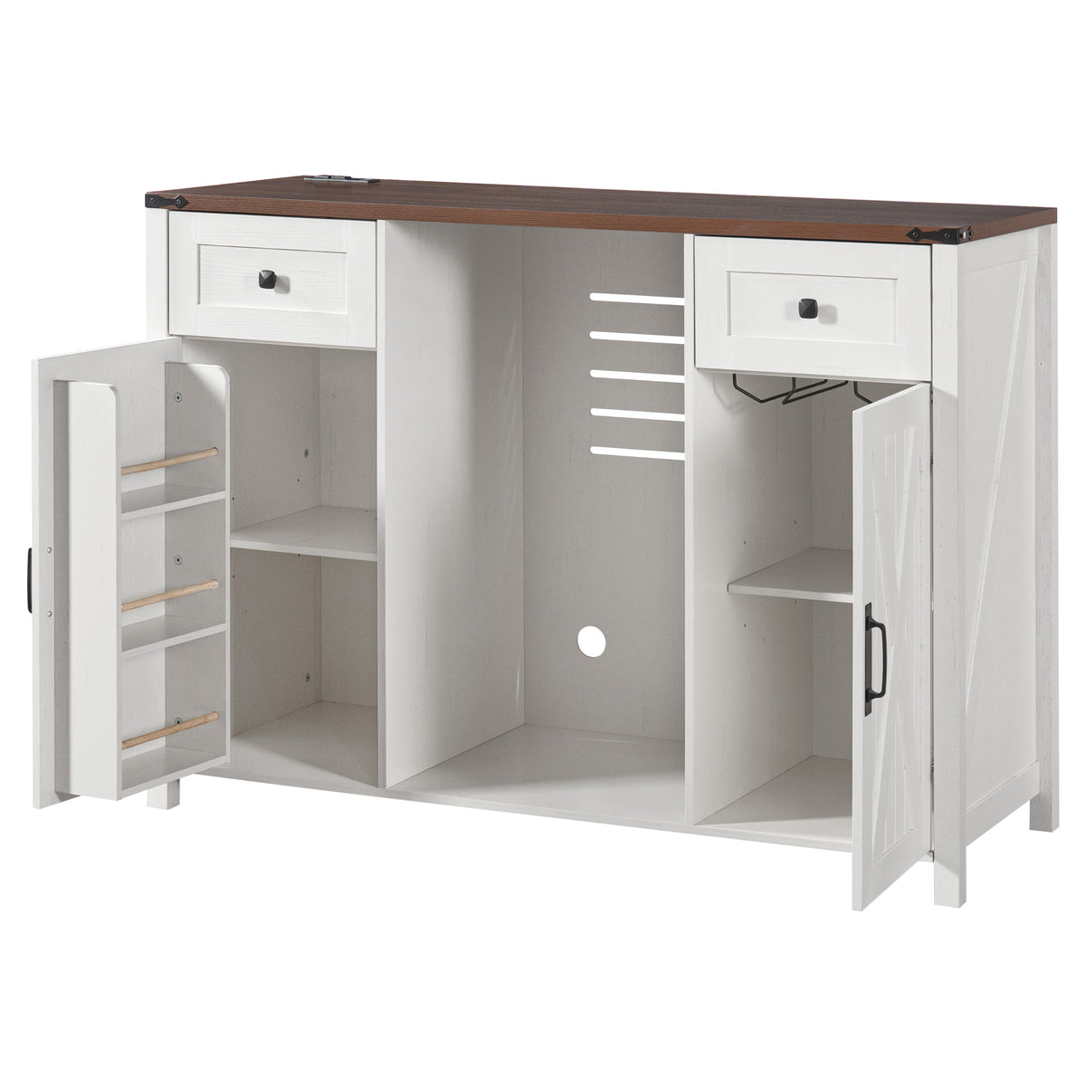 53.2" Farmhouse Fridge Cabinet Cabinet with Power Outlet, White