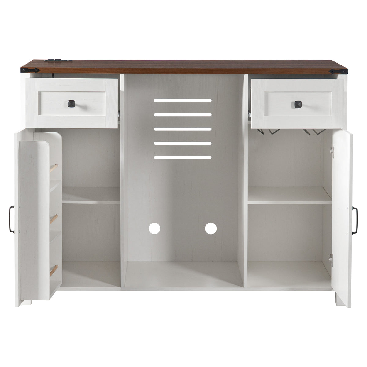 53.2" Farmhouse Fridge Cabinet Cabinet with Power Outlet, White