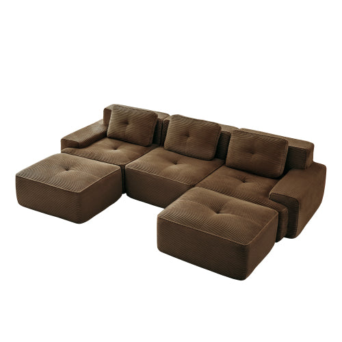 Oversized 6-Seater V-Shaped Corduroy Sectional with Dual Movable Ottomans