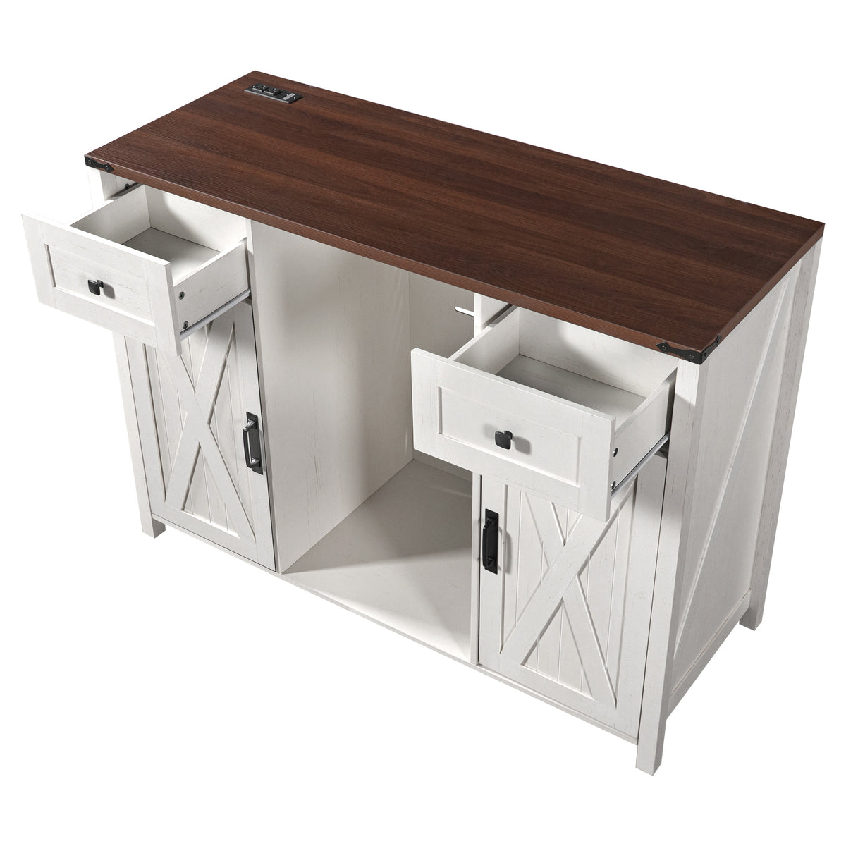 53.2" Farmhouse Fridge Cabinet Cabinet with Power Outlet, White
