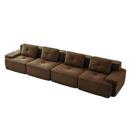 Oversized 6-Seater V-Shaped Corduroy Sectional with Dual Movable Ottomans