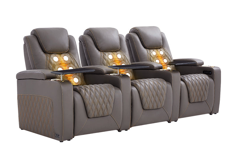 Weilianda LumiChic Massage Series Three-Seat Genuine Leather Sofa | Power Headrest & Footrest
