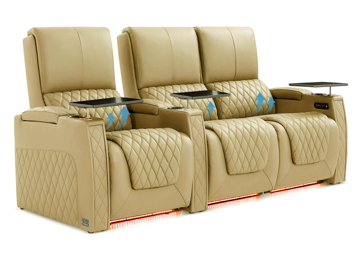 Weilianda AstroUltra Lumbar Series 3-Seat Home Theater Recliner with Ergonomic Lumbar Support | Ambient Lighting for Media Room